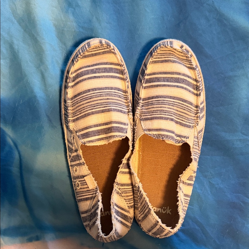 Sanuk Blue and White Striped Women's Sneakers